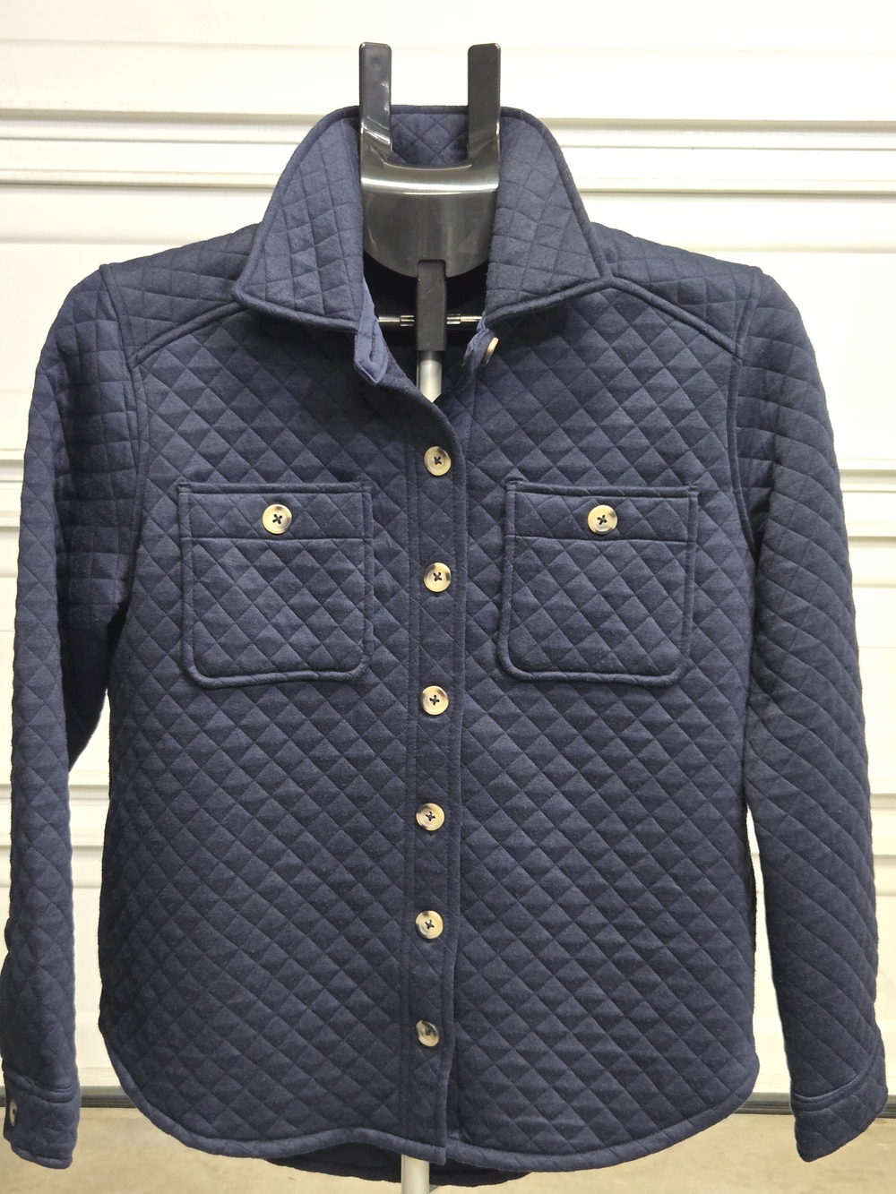 Sage Quilted Navy Women's Jacket/Shirt, with Button Front Xs